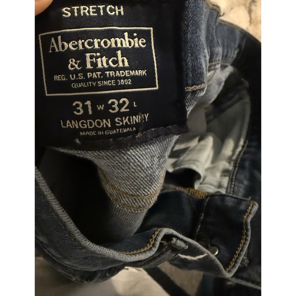 Abercrombie & Fitch Langdon Skinny Stretch Distressed Dark Wash Blue Jeans - Picture 4 of 4